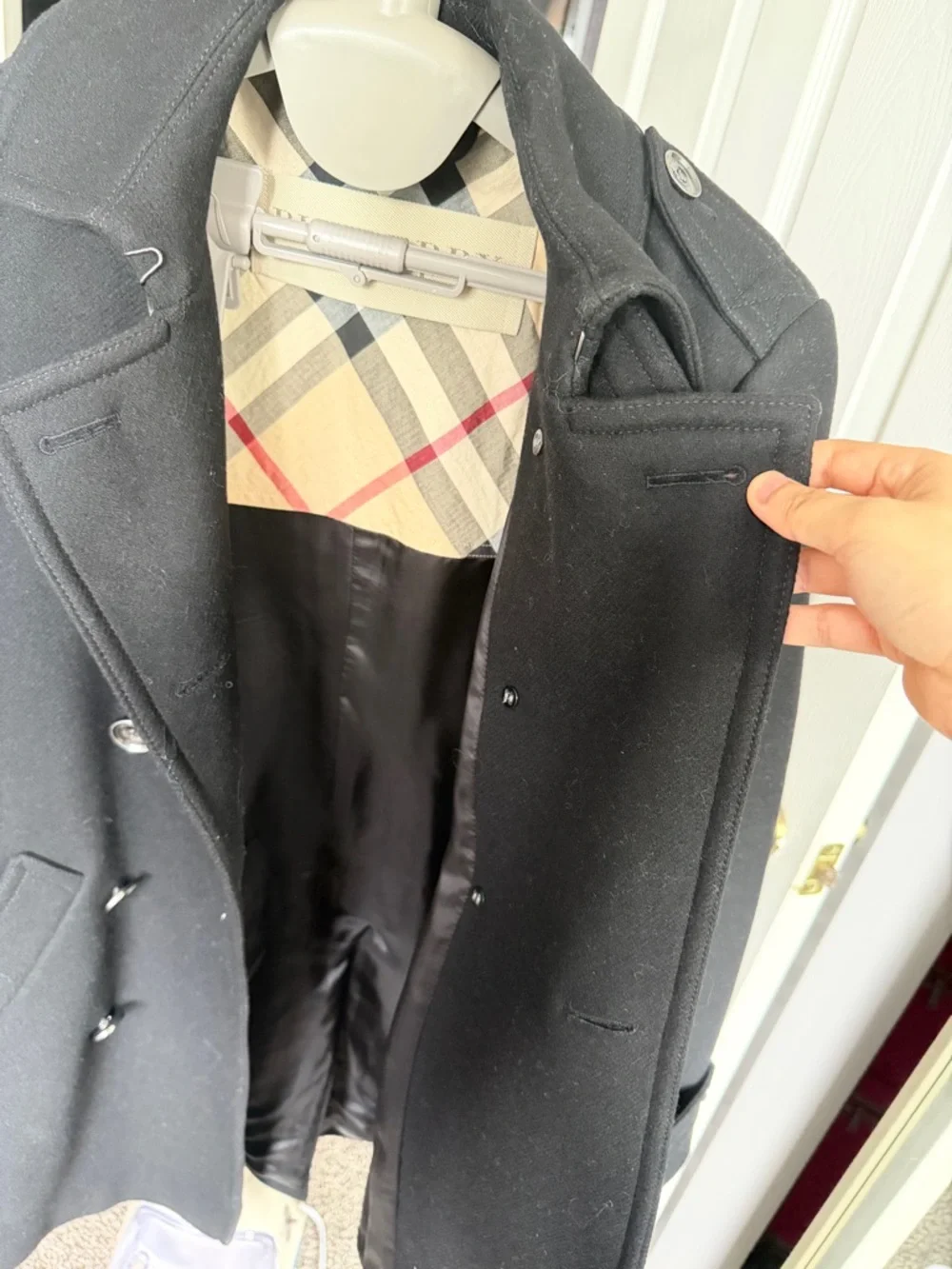 Burberry Black Wool Blend Coat with Signature Label - Picture 3 of 7